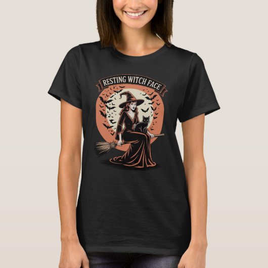 休息ウィッチ顔面白いハロウィーン Tシャツ (正面)