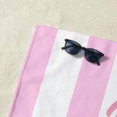 休息ビーチ顔ストライプのピンクと白 ビーチタオル (インサイチュ)