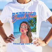 休息ビーチ顔ポスターガールガールウィメンズ Tシャツ