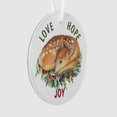 休息中のクリスマスの鹿の子鹿 オーナメント (正面)