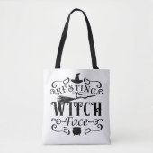 休息魔女顔ヴィンテージ型グラフィックハロウィーン トートバッグ (正面)