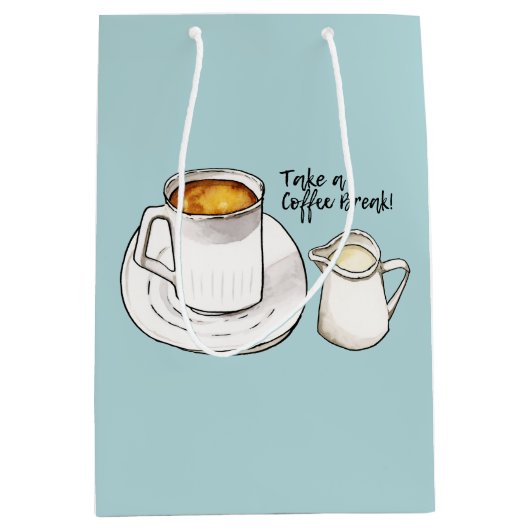 休憩の水彩画およびインクイラストレーション ミディアムペーパーバッグ (正面)