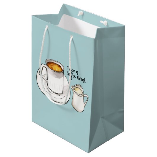 休憩の水彩画およびインクイラストレーション ミディアムペーパーバッグ (正面アングル)