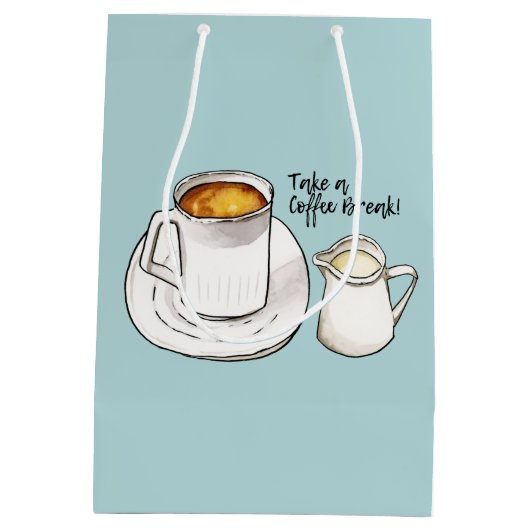 休憩の水彩画およびインクイラストレーション ミディアムペーパーバッグ (裏面)