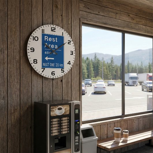 休憩エリア400m離れ道路標識 ラージ壁時計