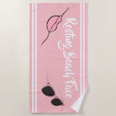 休憩ビーチ顔ピンクビーチタオル ビーチタオル (正面)