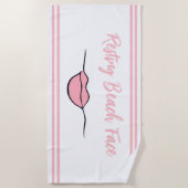 休憩ビーチ顔唇ホワイトとピンクのビーチタオル ビーチタオル (正面)