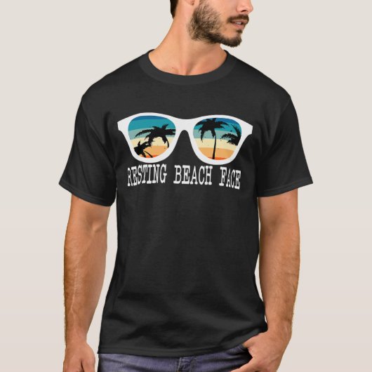 休憩ビーチ顔海サングラス Tシャツ (正面)