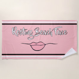 休憩ビーチ顔"唇"ピンクと黒 ビーチタオル