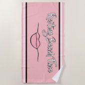 休憩ビーチ顔"唇"ピンクと黒 ビーチタオル (正面)