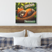 休憩中のアライグマ | かわいい漫画の子供部屋アート キャンバスプリント (インサイチュ (寝室))