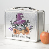 休憩中の魔女顔 – ウィッチハット付き猫 メタルランチボックス (インサイチュ)