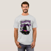 休憩中の魔女顔 – ハロウィンスパイダーウェブ Tシャツ (正面フル)