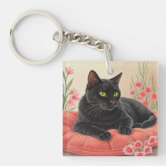 休憩中の黒猫 キーホルダー (正面)
