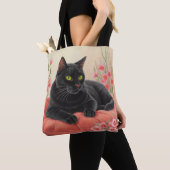 休憩中の黒猫 トートバッグ (クローズアップ)