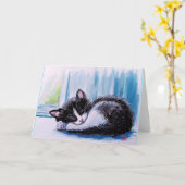 休憩用の子猫グリーティングカード カード (黄色い花)