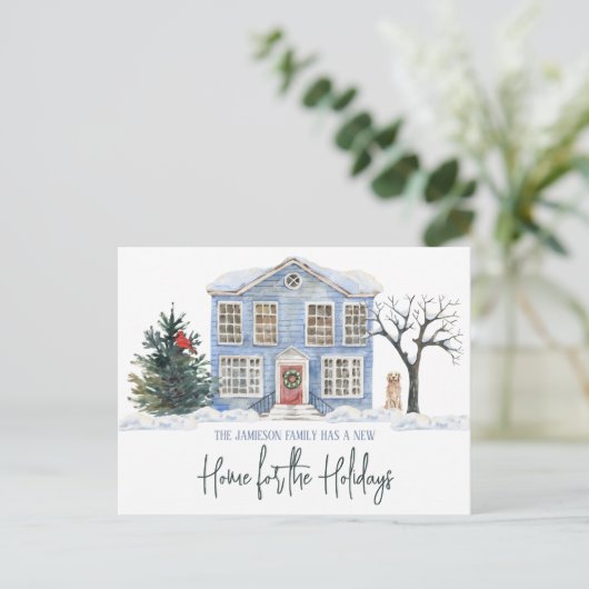 休日に新しい家を引っ越す発表 ポストカード (スタンド正面)