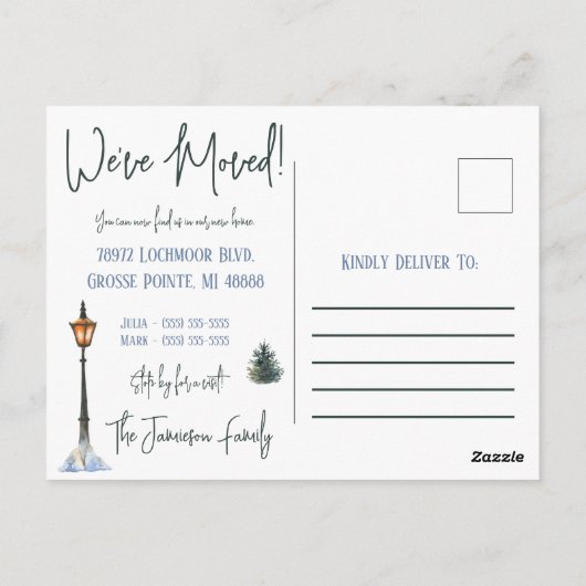 休日に新しい家を引っ越す発表 ポストカード (裏面)
