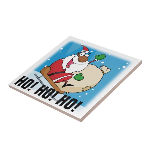 休日のおもしろいの黒のサンタクロースの乗馬のそり タイル (側面)