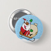 休日のおもしろいの黒のサンタクロースの乗馬のそり 缶バッジ (正面&裏面)