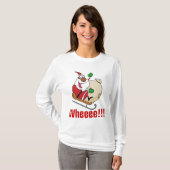 休日のおもしろいの黒のサンタクロースの乗馬のそり Tシャツ (正面フル)