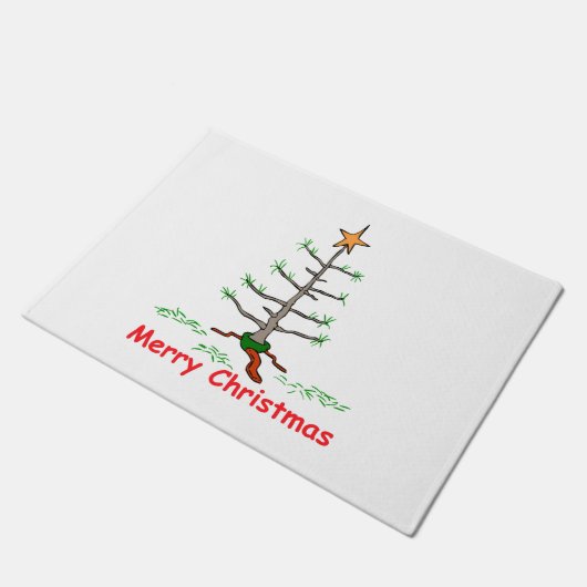 休日のおもしろいジョーク悲しい木メリークリスマス ドアマット (アングル)