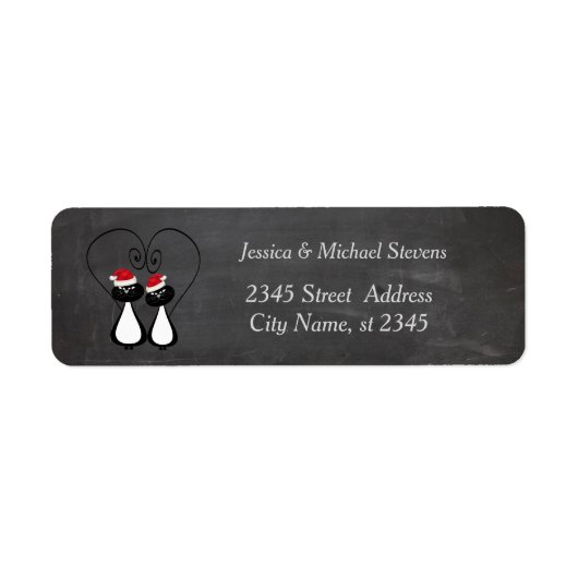 休日のおもしろい漫画サンタ猫カップルchalkboard ラベル (正面)