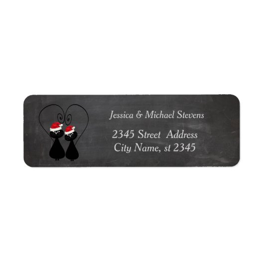 休日のおもしろい漫画サンタ猫カップルchalkboard ラベル (正面)
