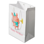 休日のかわいいブタ ミディアムペーパーバッグ (裏面アングル)