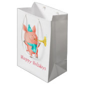 休日のかわいいブタ ミディアムペーパーバッグ (正面アングル)