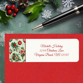 休日のかわいらしオーナメント、フローラのクリスマスアドレス ラベル
