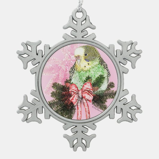 休日のインコのオーナメント スノーフレークピューターオーナメント (正面)