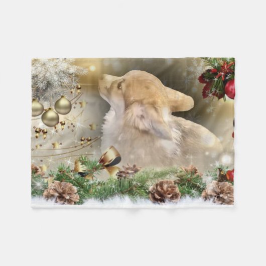 休日のウェルシュコーギーの子犬 フリースブランケット (正面(横))