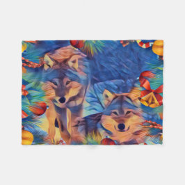 休日のオオカミ フリースブランケット