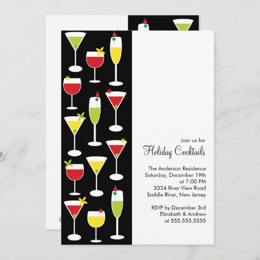 休日のカクテルのクリスマスのパーティの招待状 招待状 (正面/裏面)