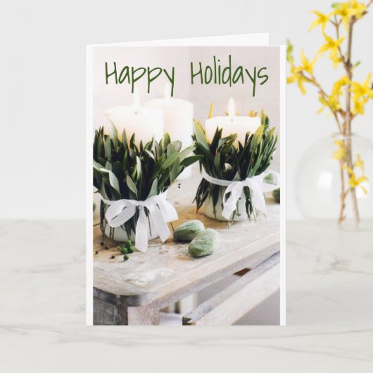 ****休日のキャンドルと幸せな休日**** カード (黄色い花)