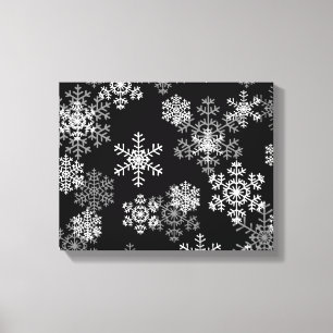 休日のキャンバスの芸術黒く及び白い雪片 キャンバスプリント