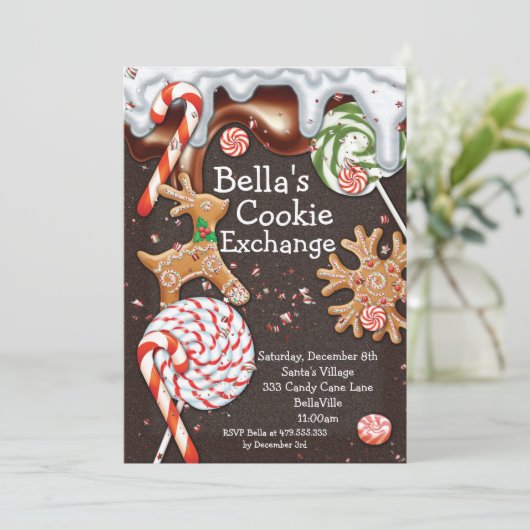 休日のクッキー交換クリスマスのパーティの招待状 招待状 (スタンド正面)