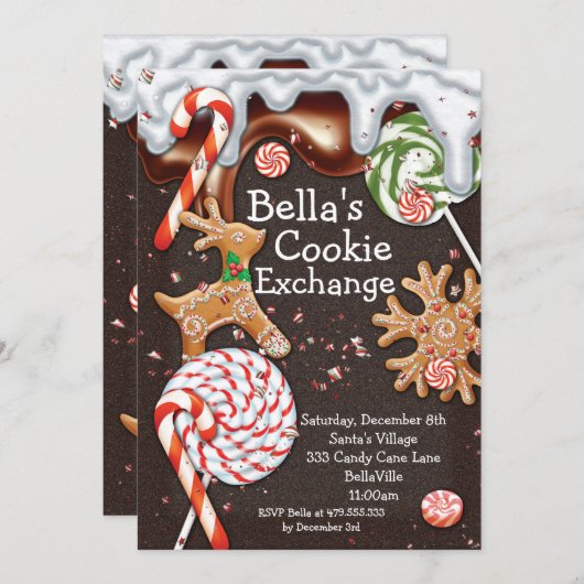 休日のクッキー交換クリスマスのパーティの招待状 招待状 (正面/裏面)