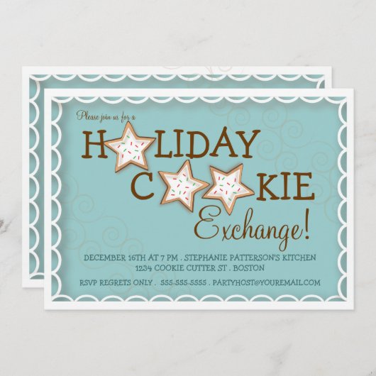 休日のクッキー交換砂糖クッキーの招待状 招待状 (正面/裏面)