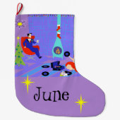 休日のクリスマスのストッキングのためのレトロの家 ラージクリスマスストッキング (正面)