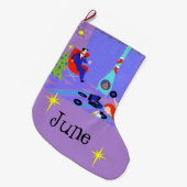 休日のクリスマスのストッキングのためのレトロの家 ラージクリスマスストッキング (正面 (吊り時))