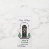 休日のクリスマスのワインのギフトのための家 ボトルネックタグ (正面)