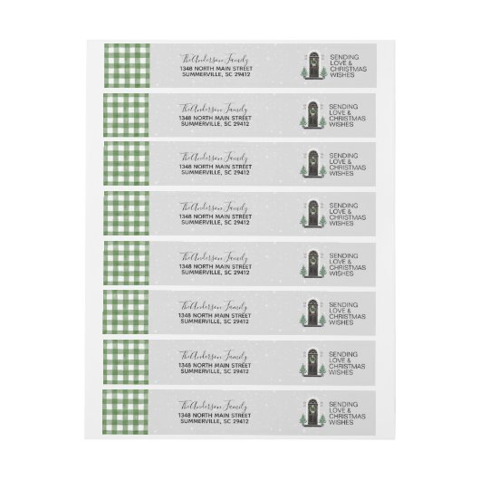 休日のクリスマスの差出人住所のための家 ラップアラウンドラベル (シート)