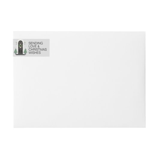 休日のクリスマスの差出人住所のための家 ラップアラウンドラベル (正面)