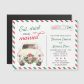 休日のクリスマスの赤い緑の結婚式招待状 (正面/裏面)