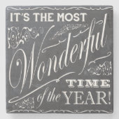 休日のクリスマスの黒板 ストーンコースター (正面)