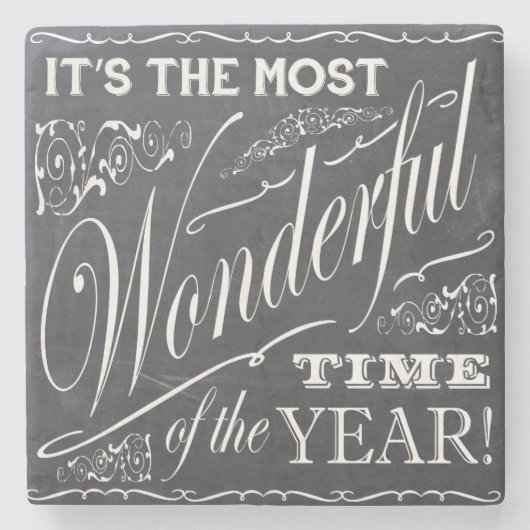 休日のクリスマスの黒板 ストーンコースター (正面)