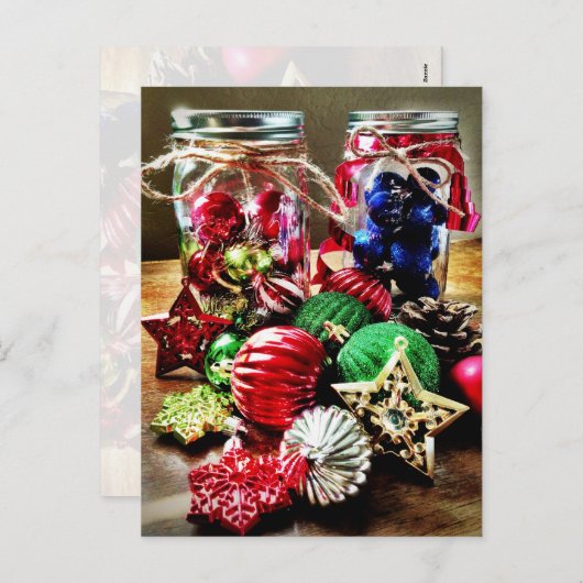 休日のクリスマスオーナメントのメーソンジャーの郵便はがき シーズンポストカード (正面/裏面)