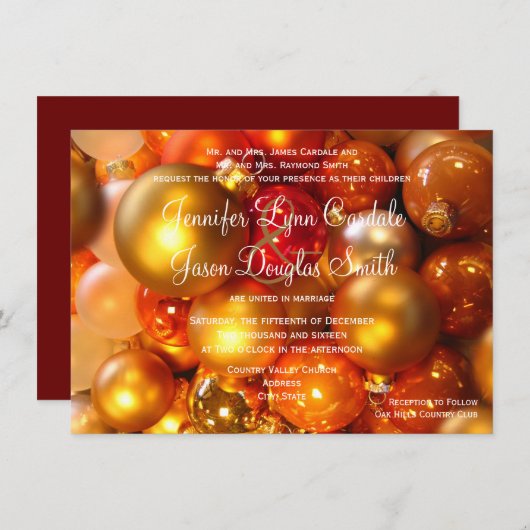 休日のクリスマスオーナメントの結婚式招待状 招待状 (正面/裏面)